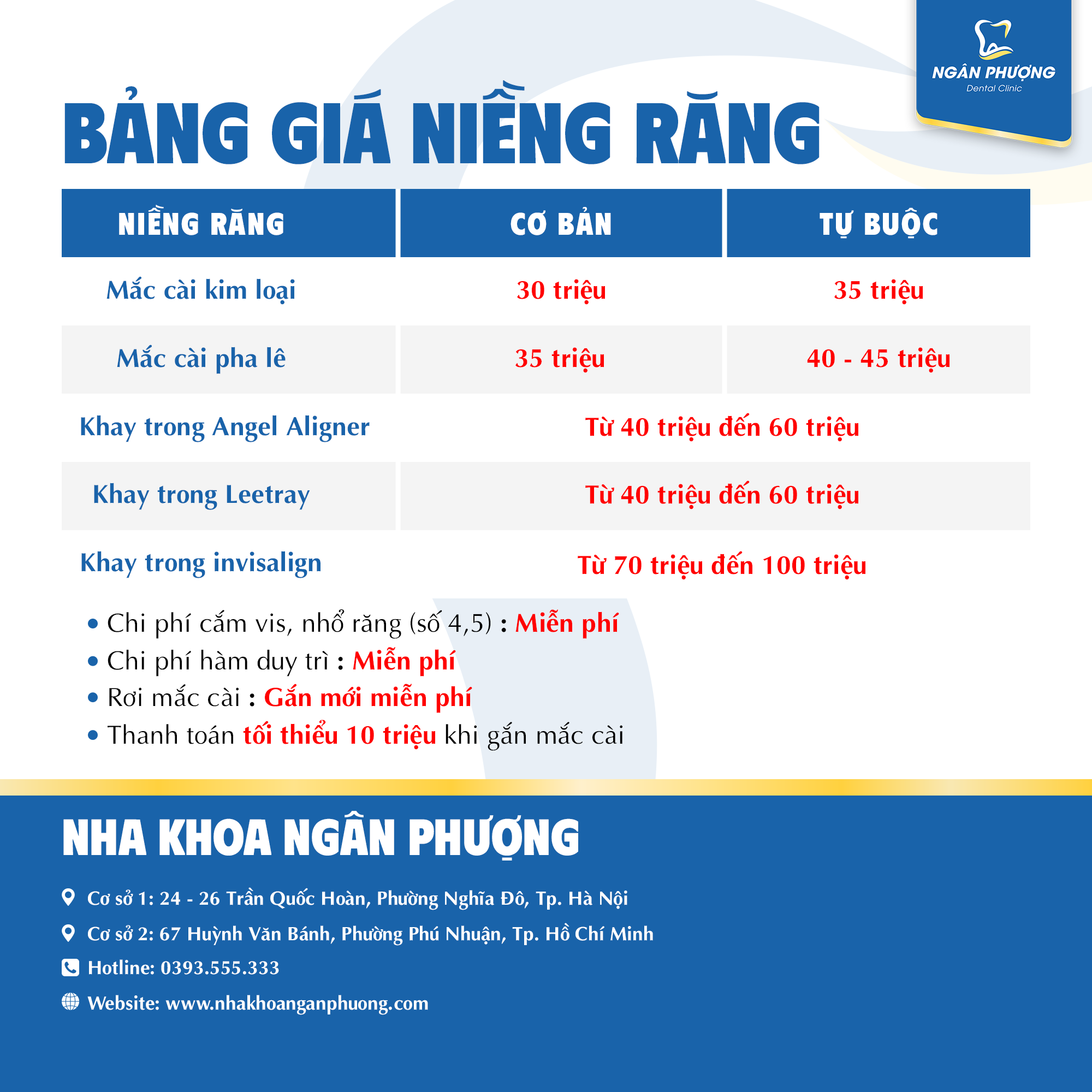 bảng giá niềng răng